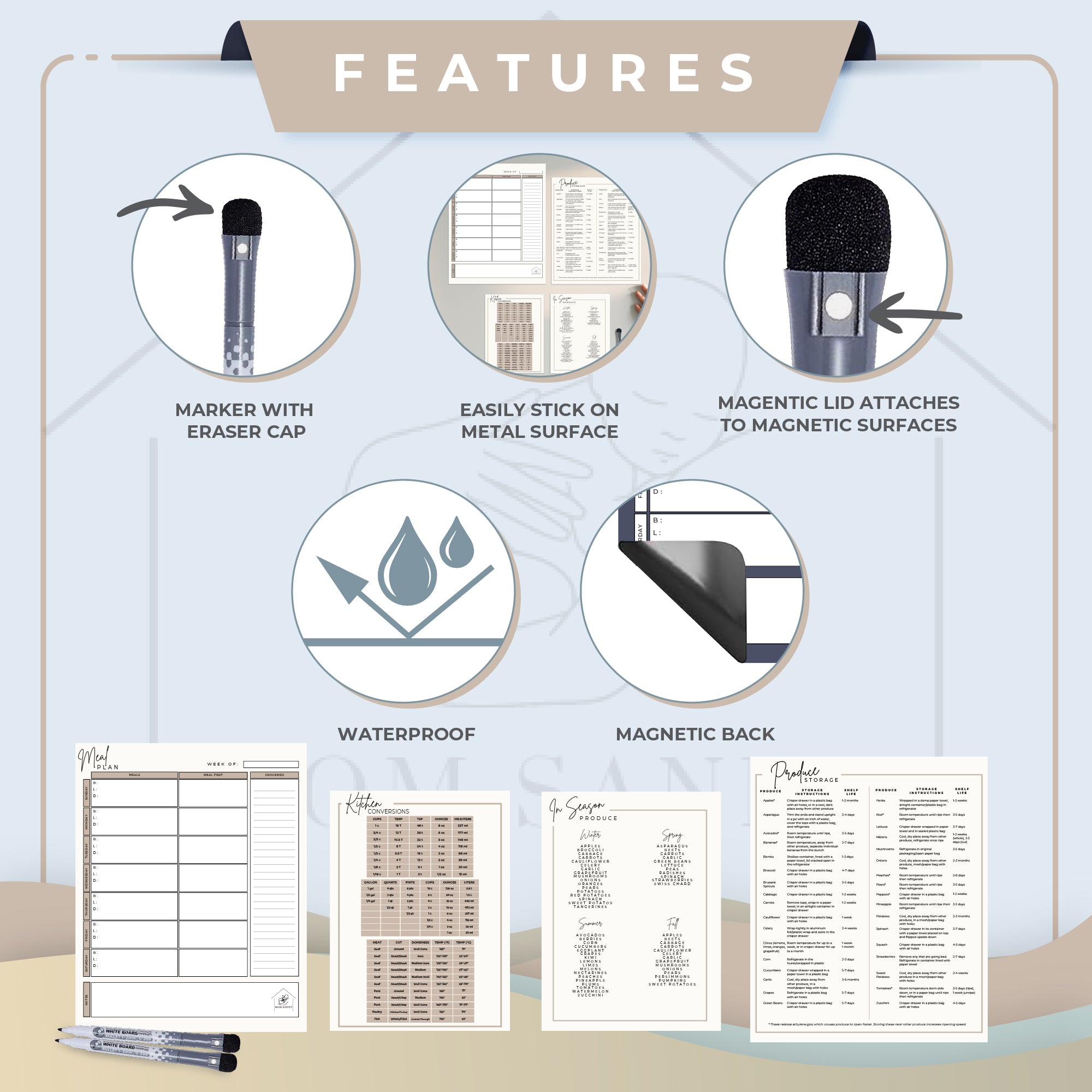 Tan Meal Plan Magnet Set